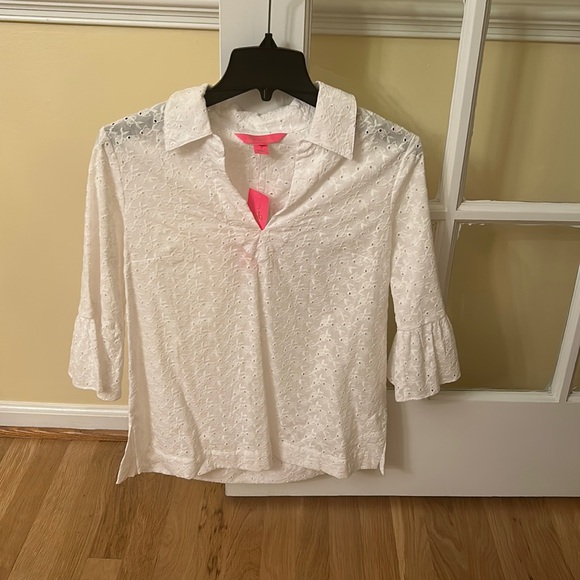 🆕 Lilly Pulitzer Ginger Top Resort White Fishy Eyelet Women’s Size XS - Picture 7 of 15